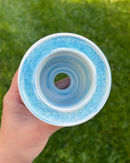 July Glass Art Ocean Frost Blue Marble Swirl Planter