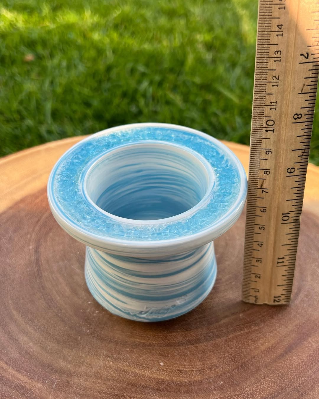 July Glass Art Ocean Frost Blue Marble Swirl Planter