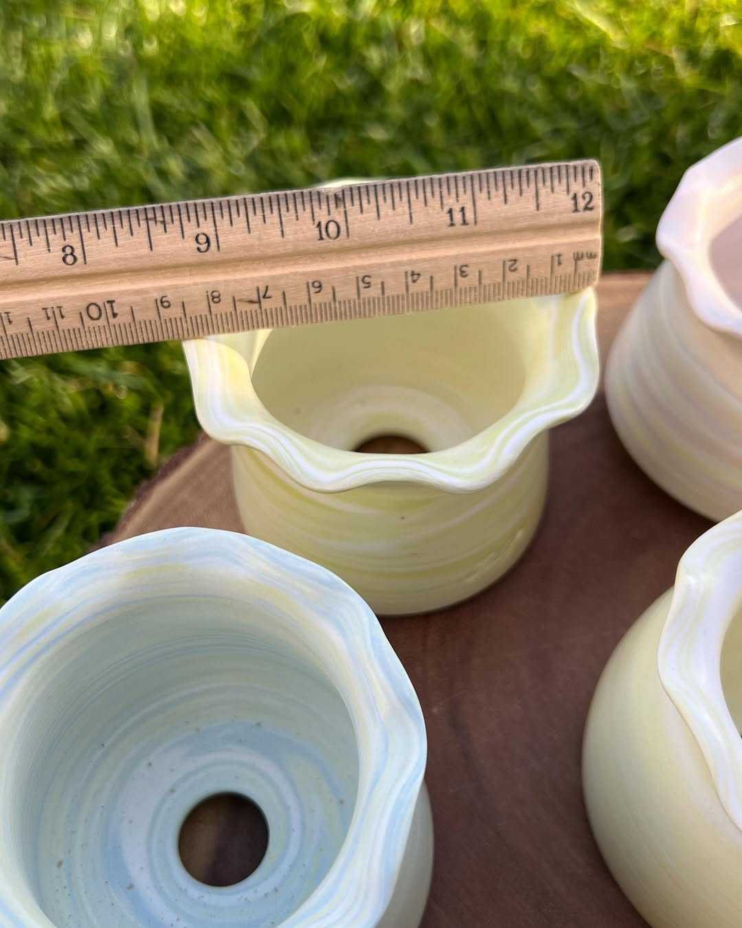 July Classic Matcha Latte Swirl Wavy Rim Flat Bottom Planter