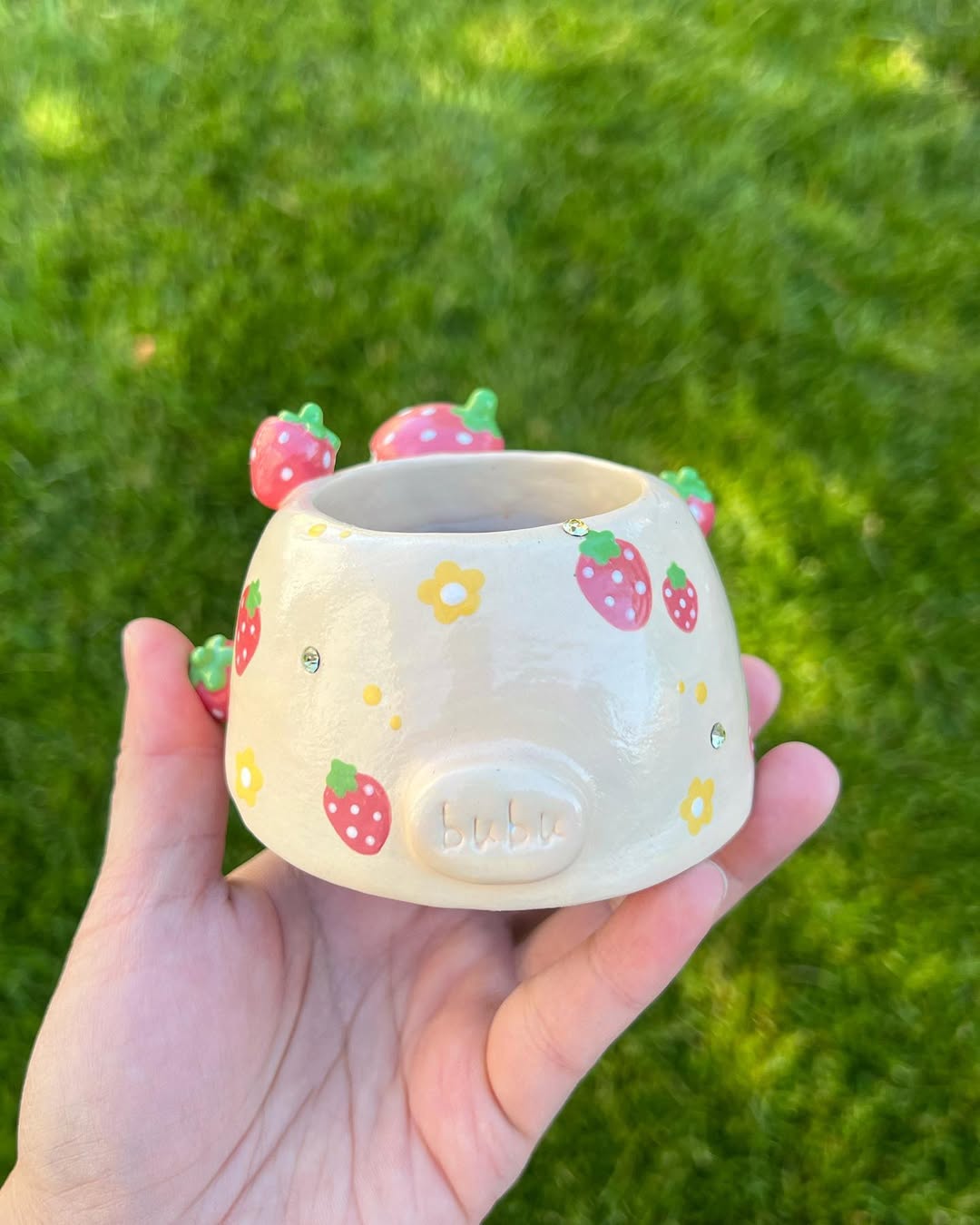 Strawberry Blue Penguin Planter