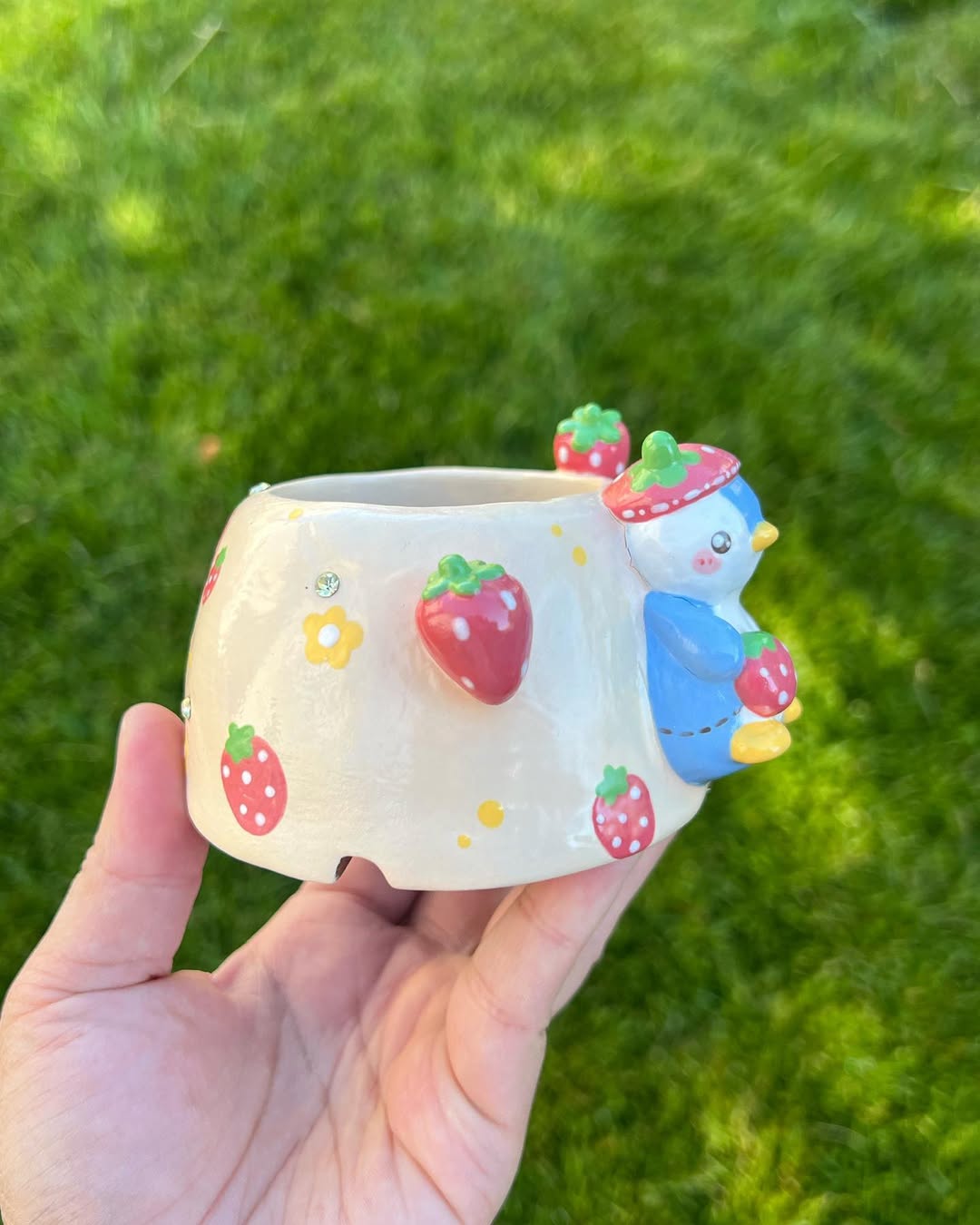 Strawberry Blue Penguin Planter