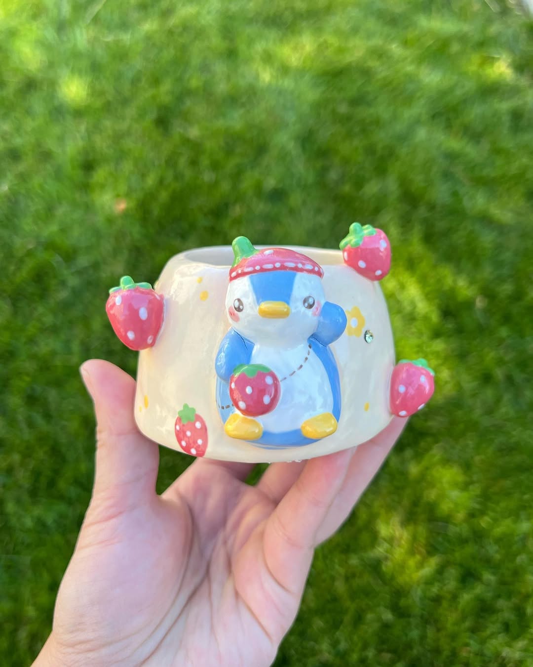 Strawberry Blue Penguin Planter