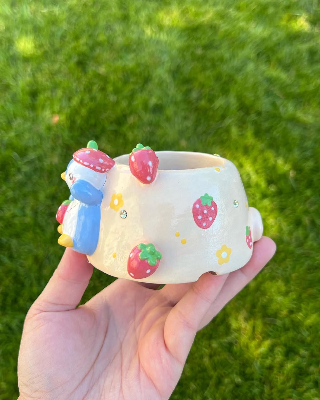 Strawberry Blue Penguin Planter
