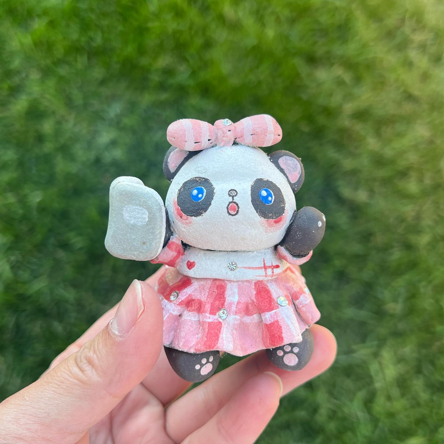 Panda Figurines - Pink Dress With Book