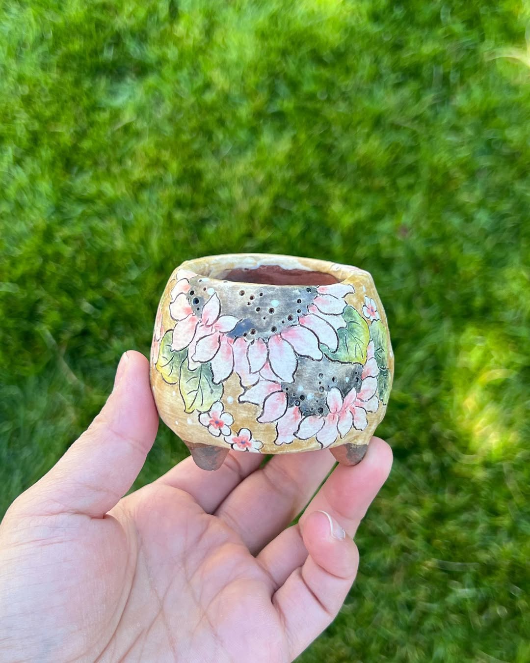 Vintage Style Mustard Pink Sunflower Planter