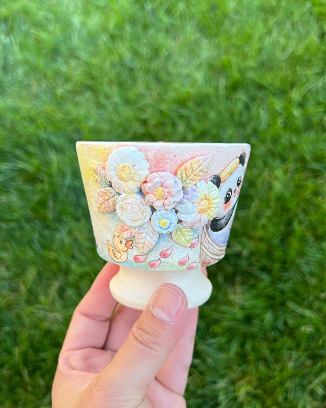 3D Floral Bath Time Panda with 3D Sculpt Floral Planter