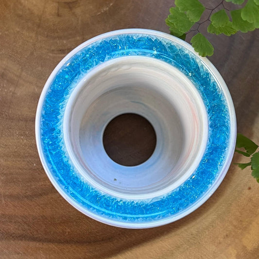 July Glass Art Ocean Azure Blue Swirl Planter