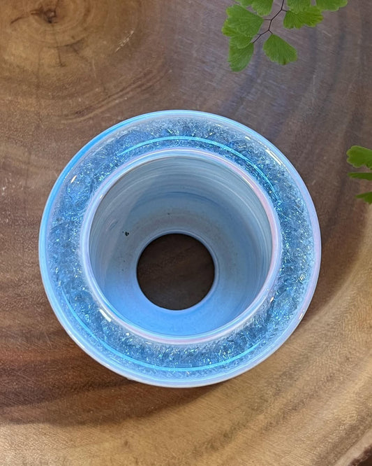 July Glass Art Baby Blue Swirl Planter