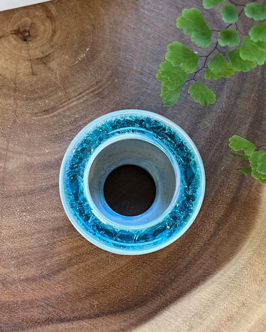 July Glass Art Turquoise Swirl Mini Planter