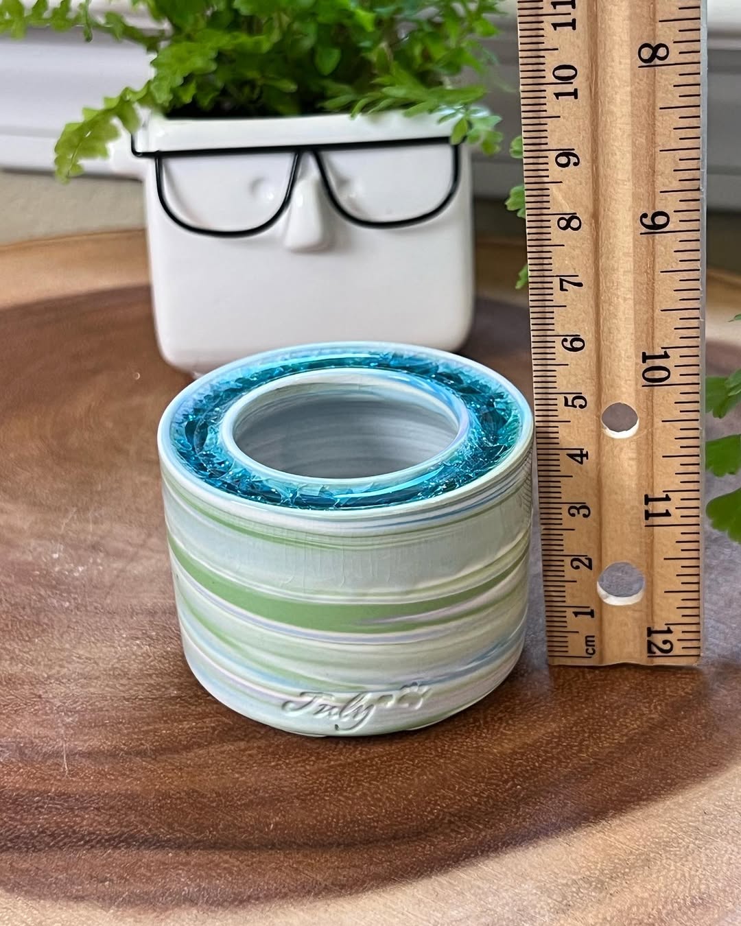 July Glass Art Turquoise Swirl Mini Planter