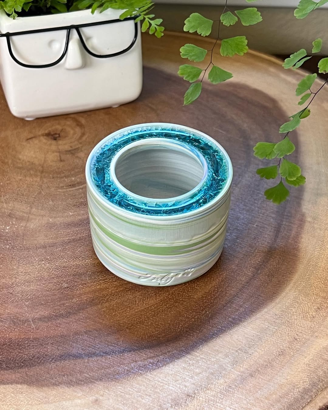 July Glass Art Turquoise Swirl Mini Planter