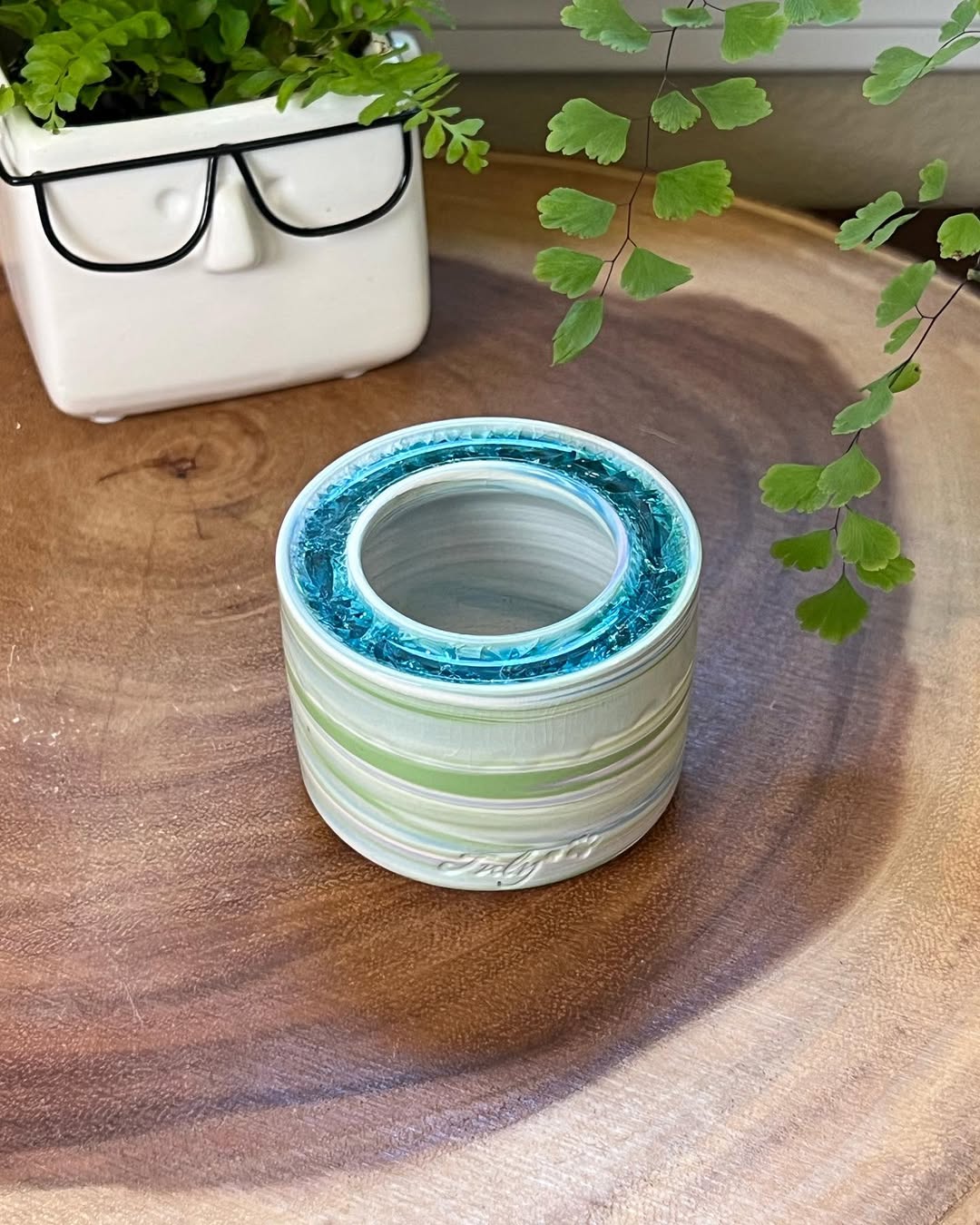 July Glass Art Turquoise Swirl Mini Planter
