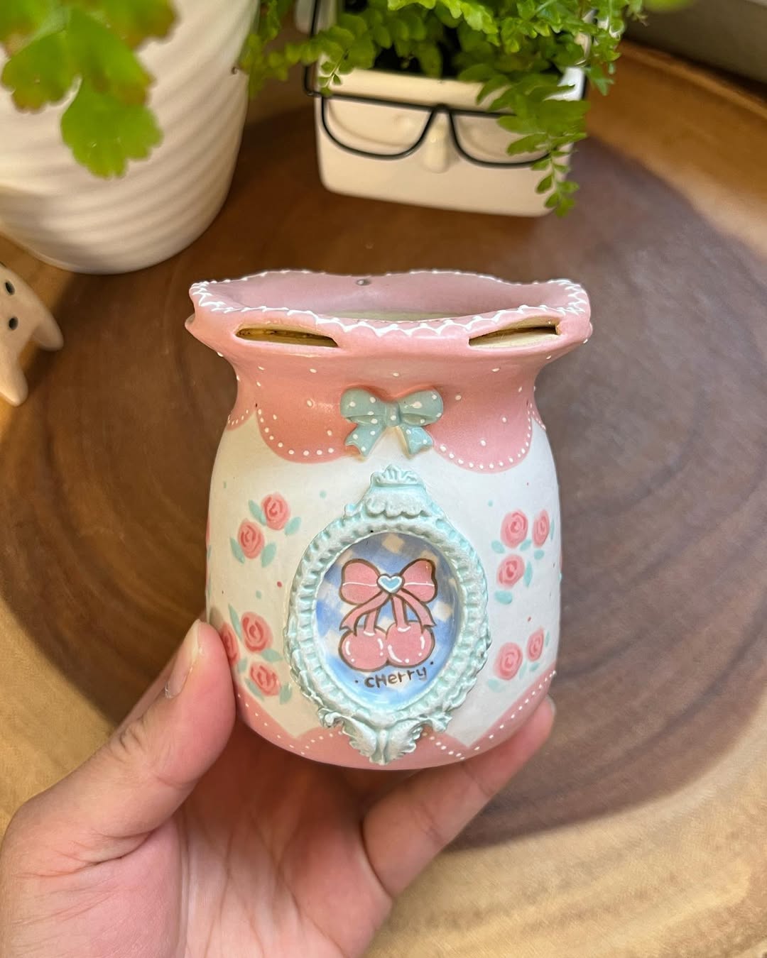 Vintage Pink Rose Cherry Planter