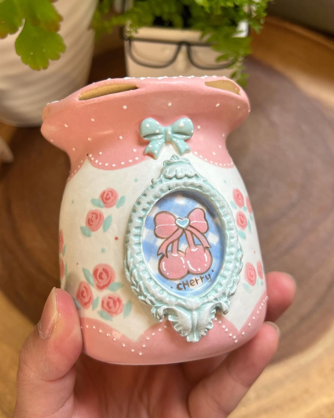 Vintage Pink Rose Cherry Planter