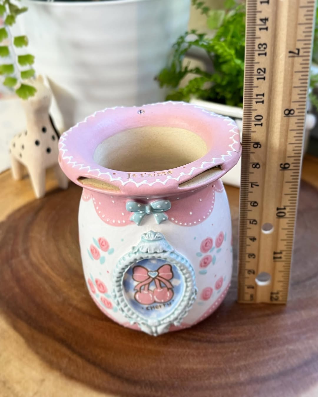 Vintage Pink Rose Cherry Planter