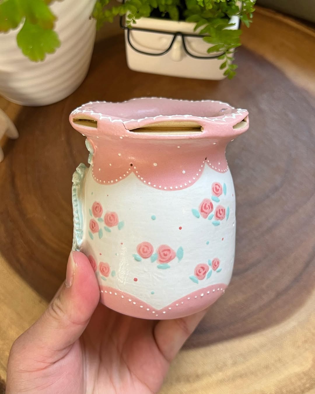 Vintage Pink Rose Cherry Planter