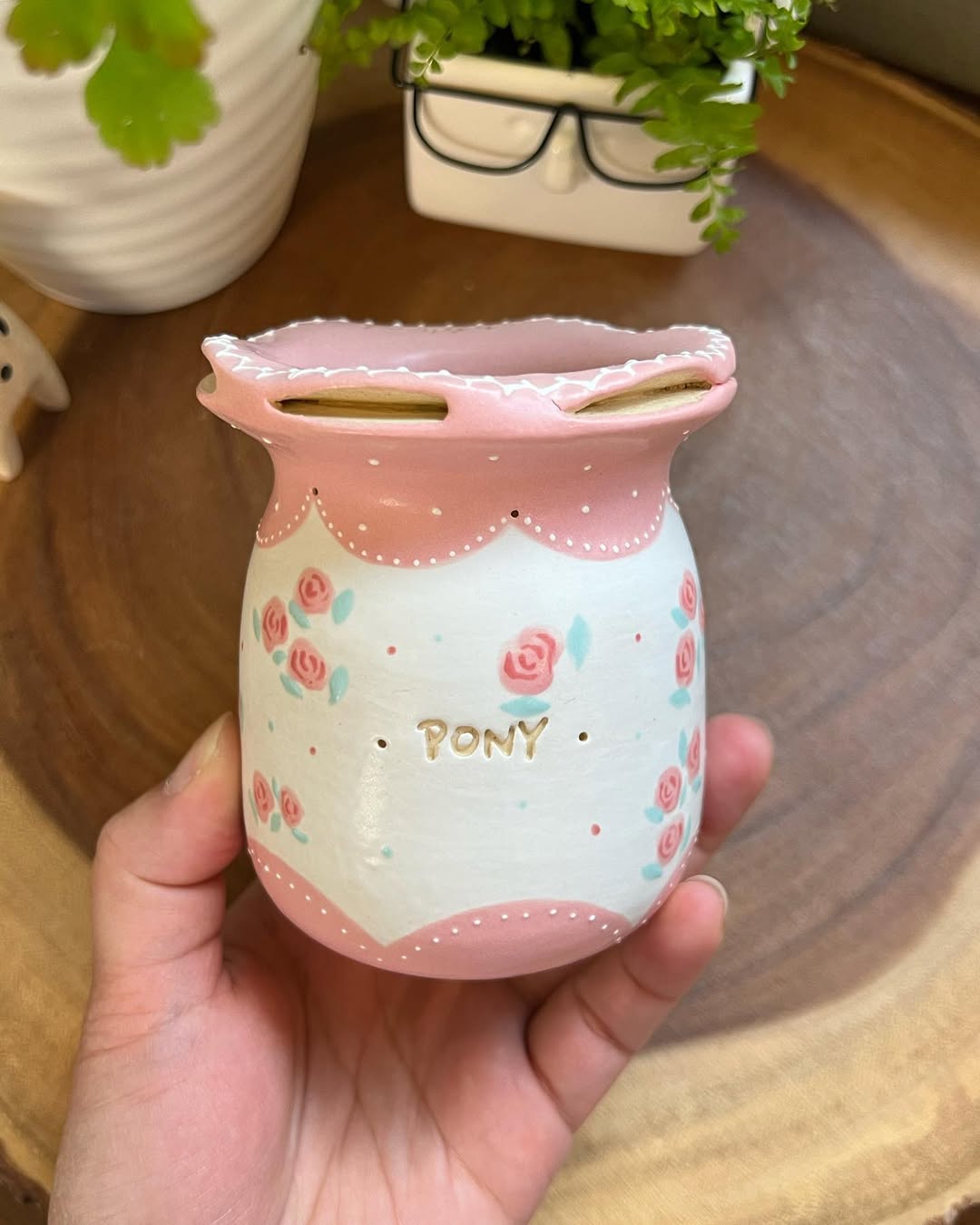 Vintage Pink Rose Cherry Planter