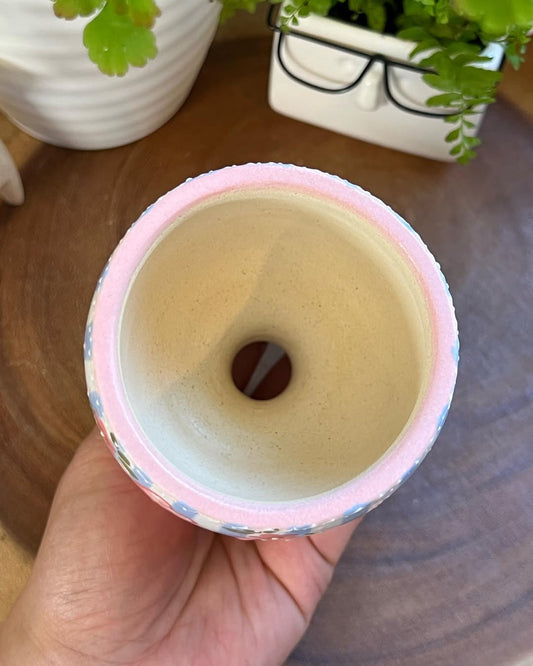 Blue Gingham Bow Planter