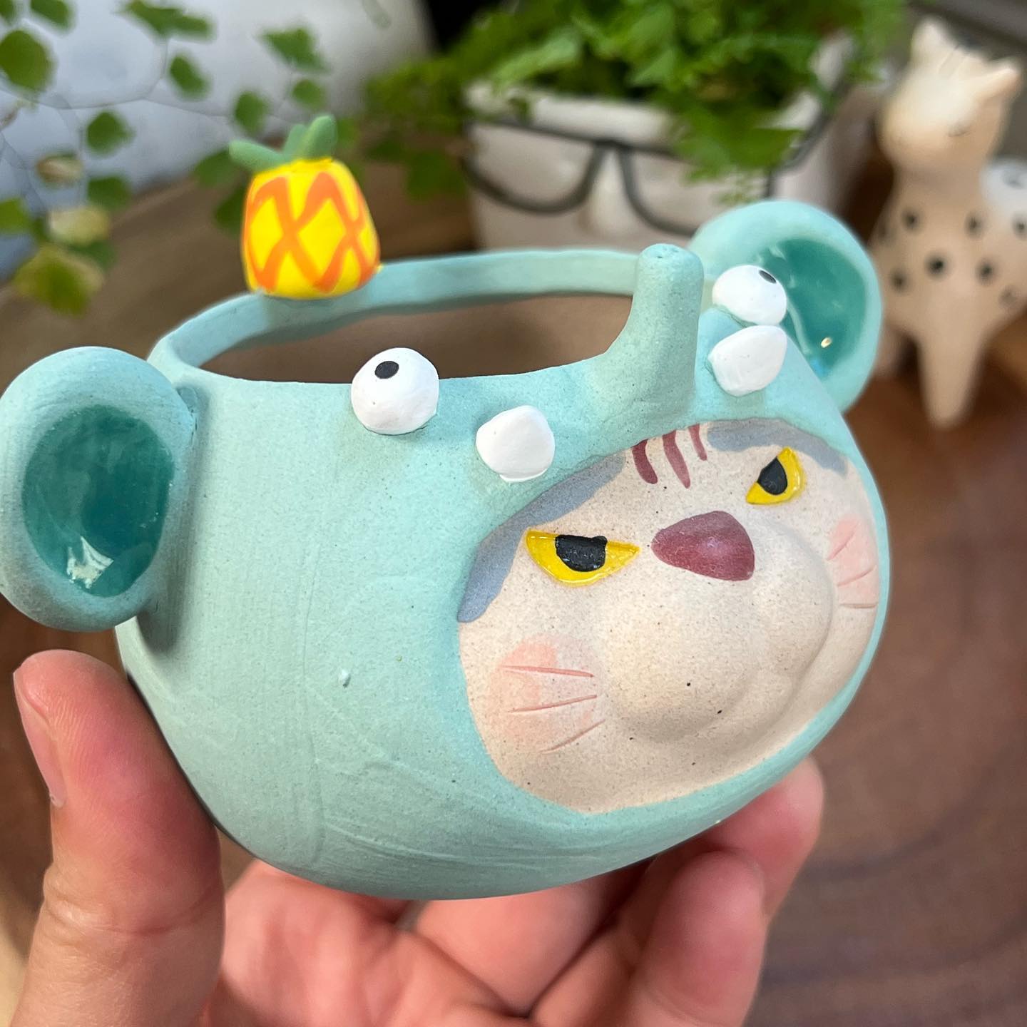 Teal Elephant in Disguise- Cat Series Planter