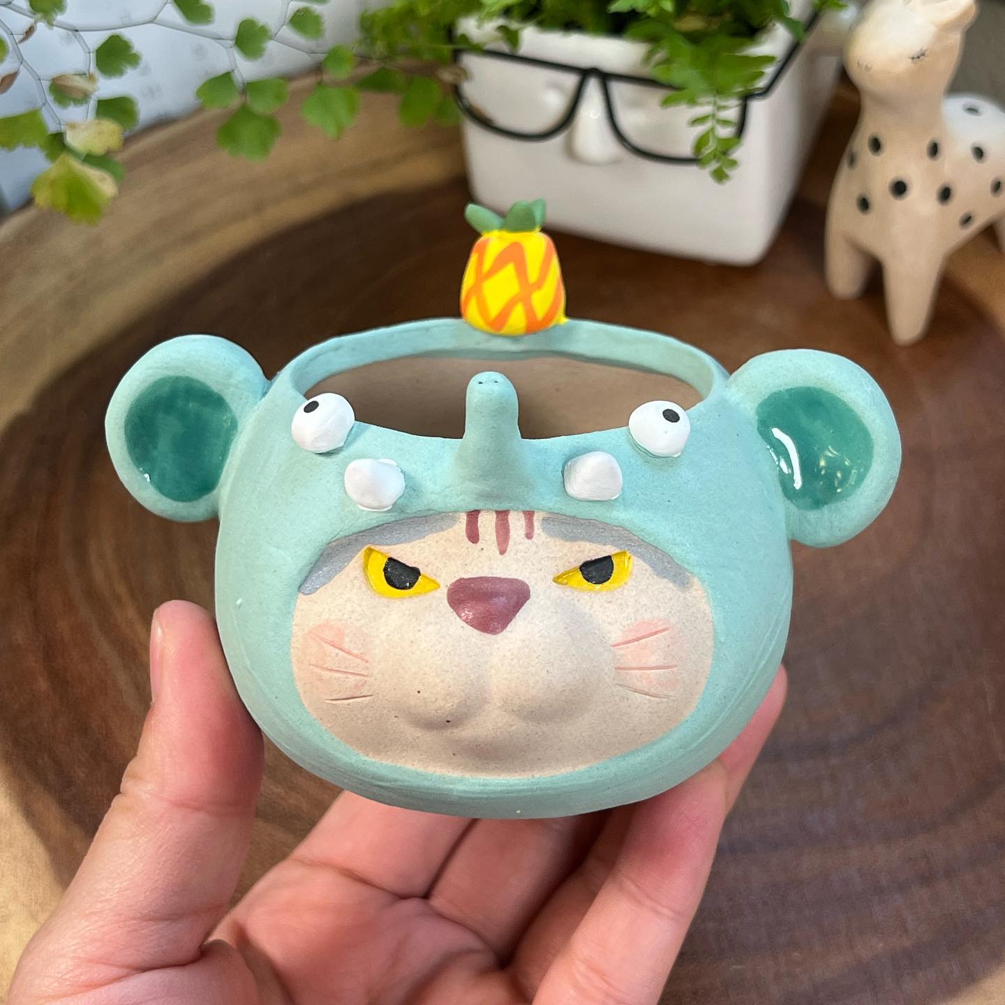 Teal Elephant in Disguise- Cat Series Planter