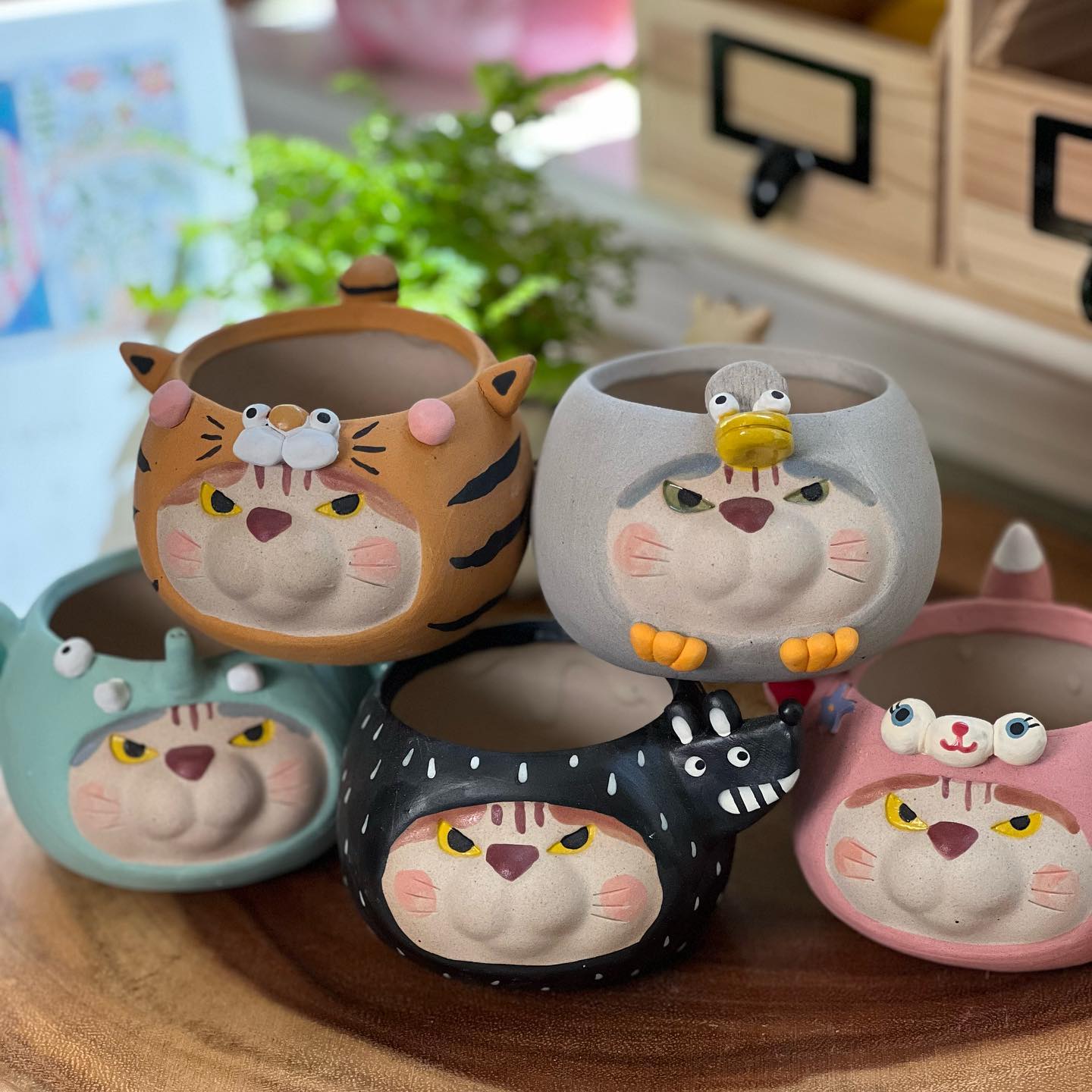 Teal Elephant in Disguise- Cat Series Planter