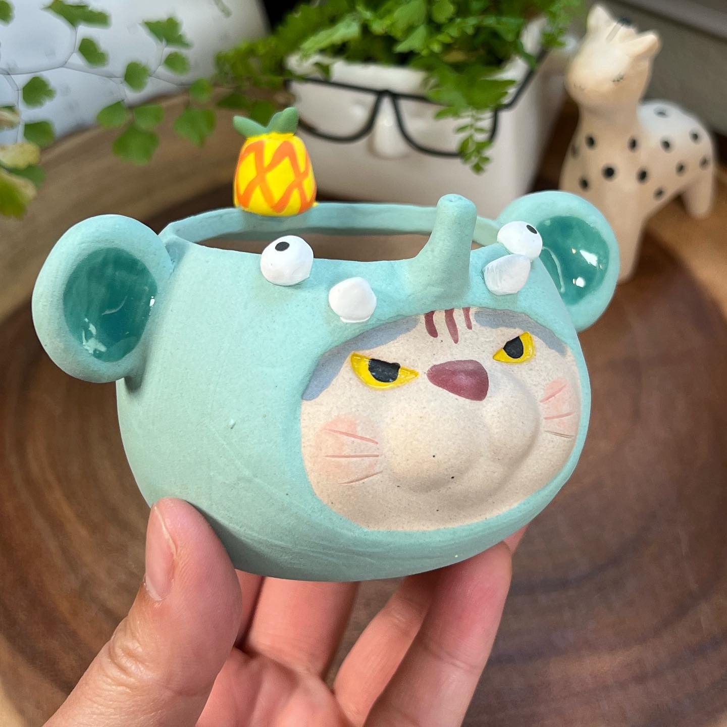 Teal Elephant in Disguise- Cat Series Planter