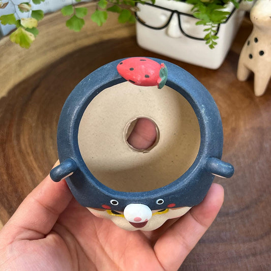 Navy Blue Strawberry Bear in Disguise- Cat Series Planter