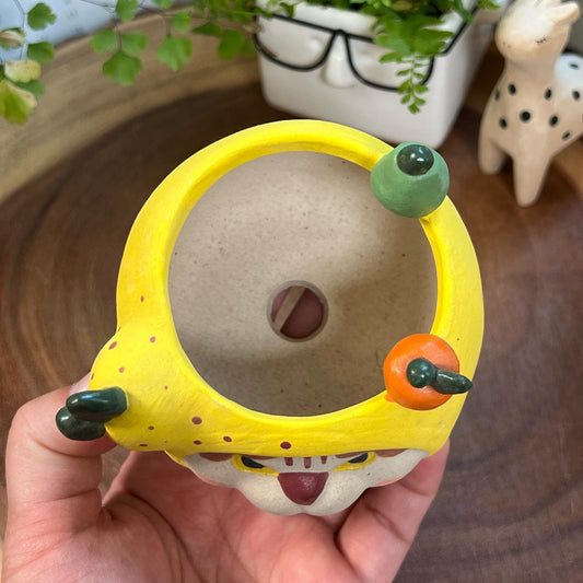 Yellow Pear in Disguise Handmade pot - Cat Series