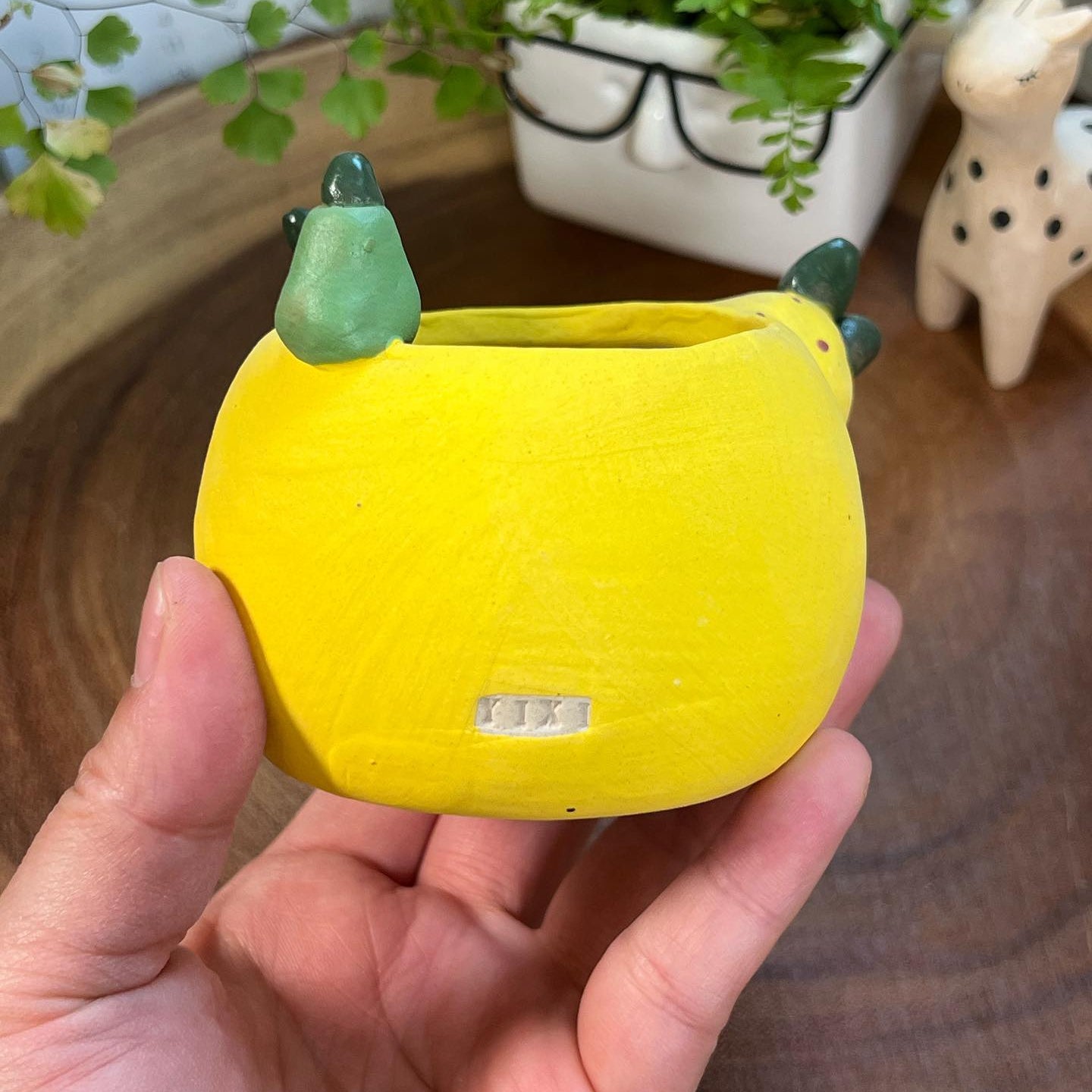 Yellow Pear in Disguise Handmade pot - Cat Series