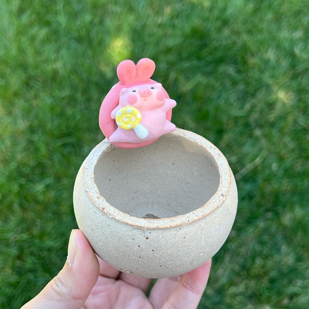 Pink Bunny Beanbag Ducky With Lollipop Planter
