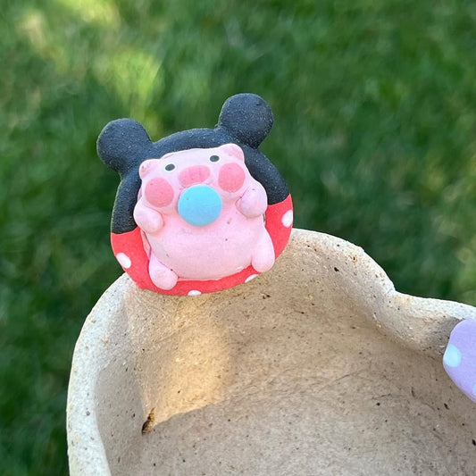 Heart Shape Beanbag Piggy With Purple Polkadot Bow Planter