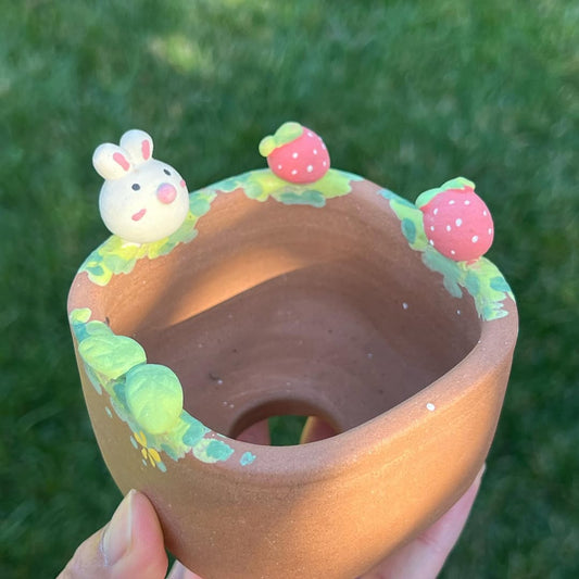Cute Bunny With Strawberries Planter