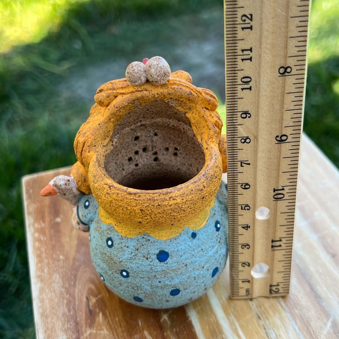 Piggy Boy With Goose Friend Planter