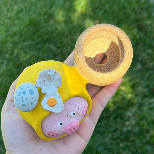 Egg Piggy Figurine With Pot On The Right Side Planter