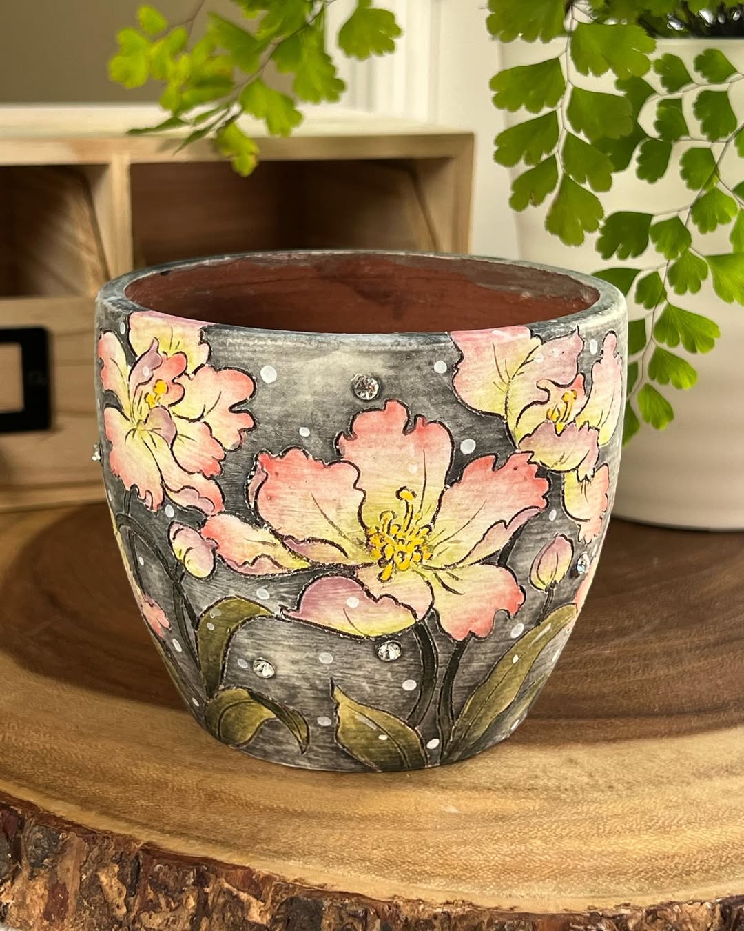 Hand-Painted Moonlit Floral Planter
