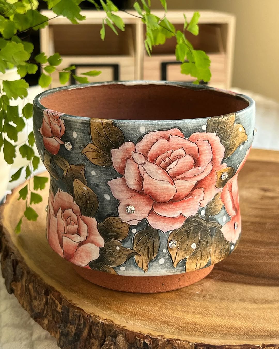 Hand-Painted Rosewood Romance Mid Size Planter