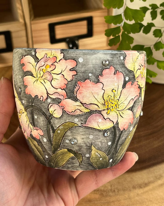 Hand-Painted Moonlit Floral Planter