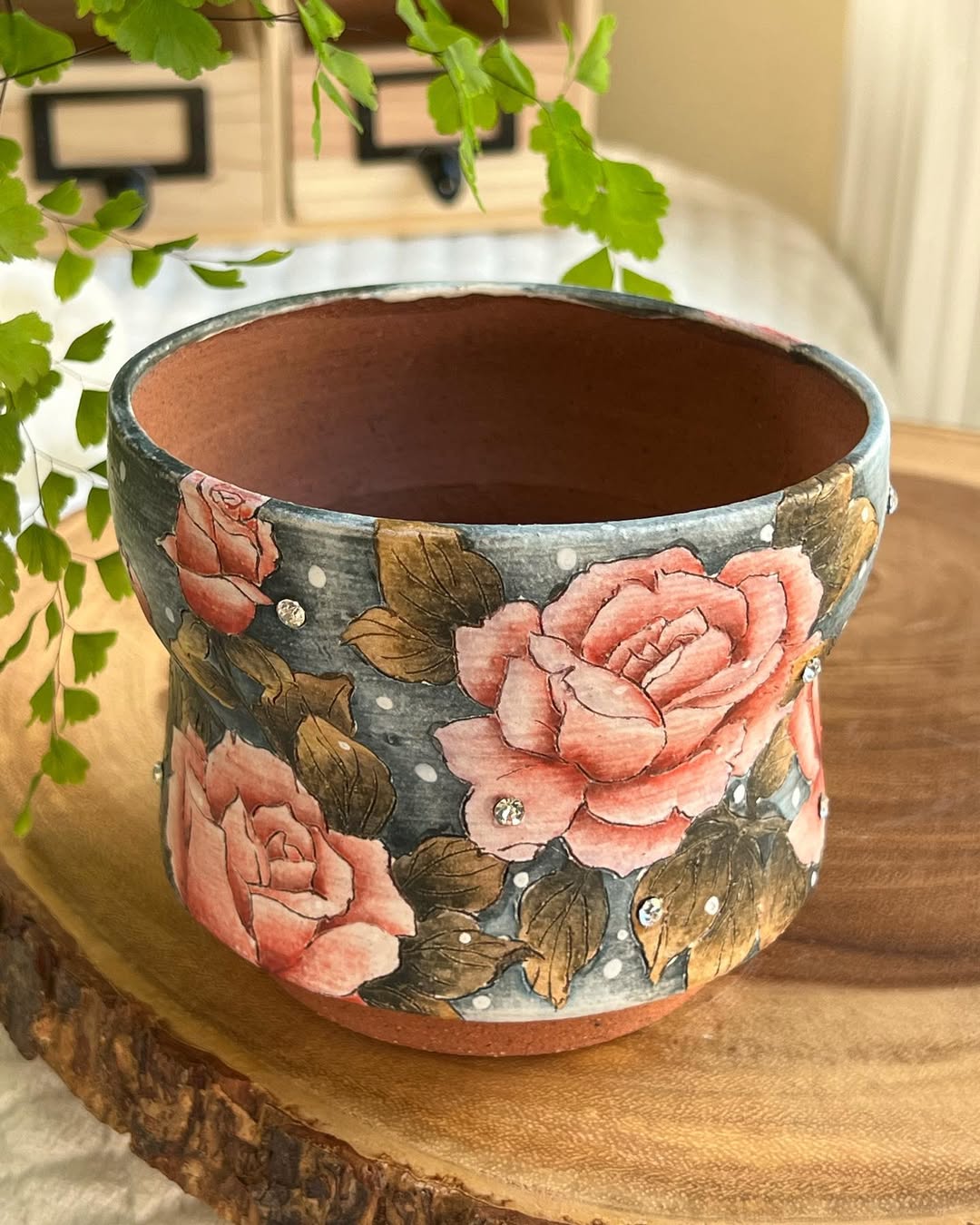 Hand-Painted Rosewood Romance Mid Size Planter