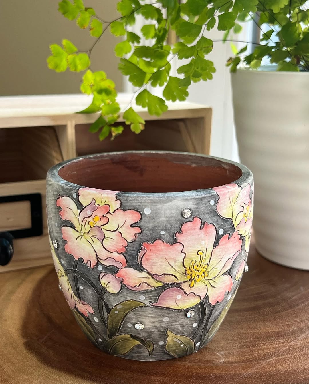Hand-Painted Moonlit Floral Planter