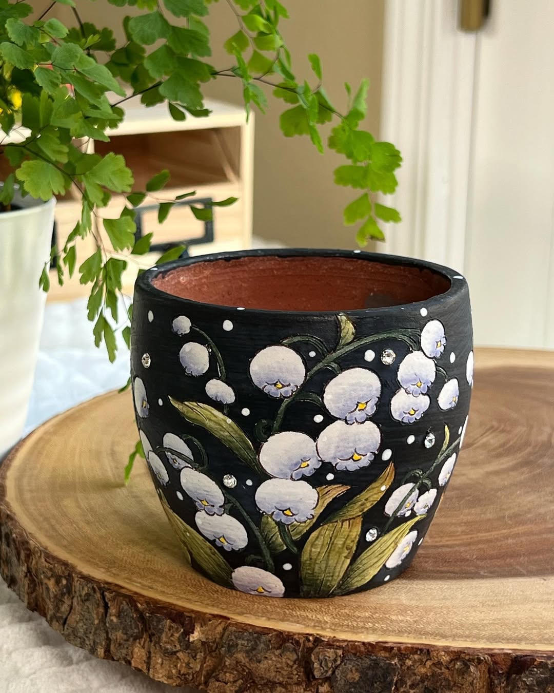 Hand-Painted Midnight Lily Of The Valley Mid Size Planter
