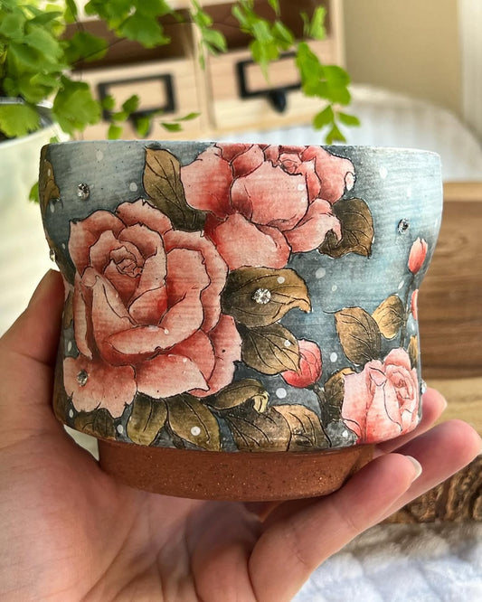 Hand-Painted Rosewood Romance Mid Size Planter