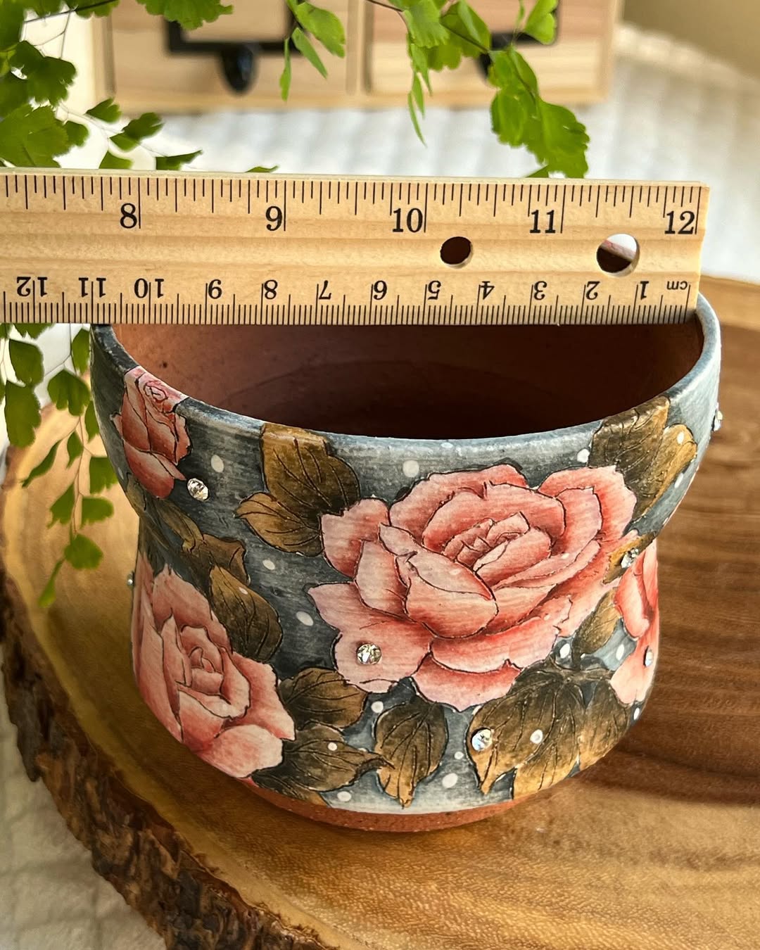 Hand-Painted Rosewood Romance Mid Size Planter