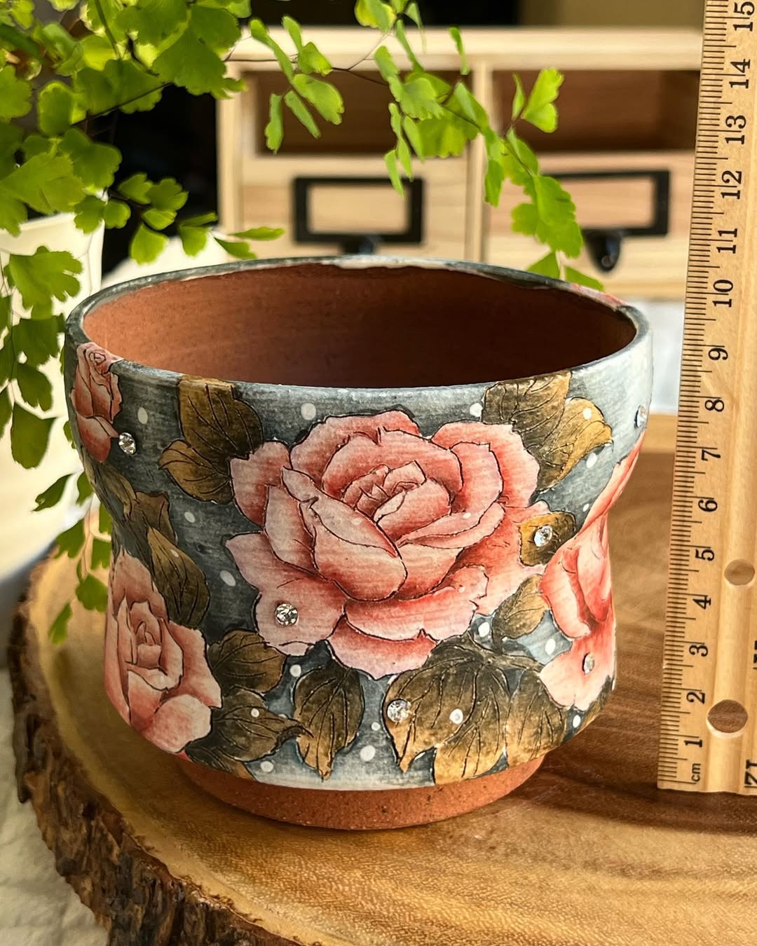 Hand-Painted Rosewood Romance Mid Size Planter