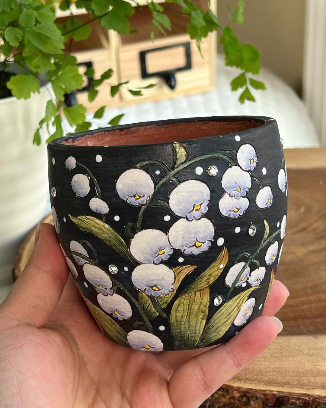 Hand-Painted Midnight Lily Of The Valley Mid Size Planter