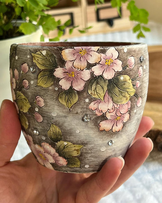 Hand-Painted Spring Sakura Blossom Mid Size Planter