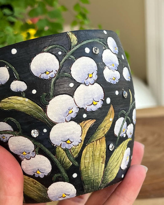 Hand-Painted Midnight Lily Of The Valley Mid Size Planter