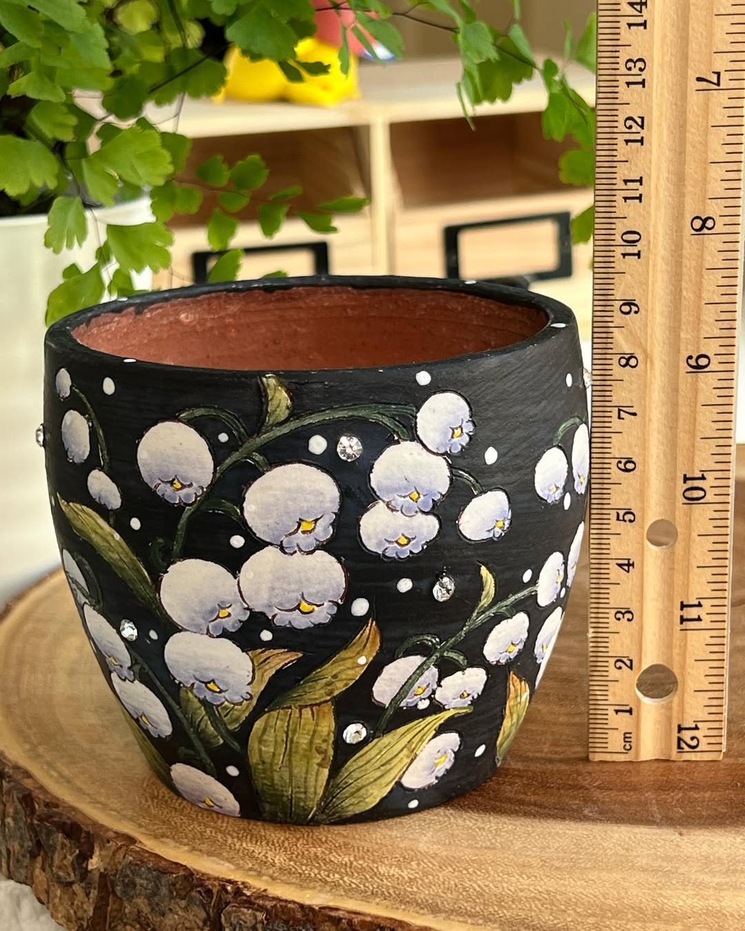 Hand-Painted Midnight Lily Of The Valley Mid Size Planter