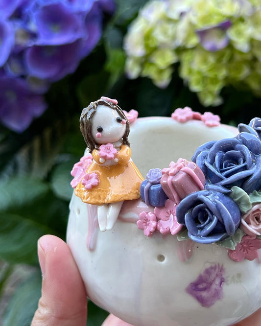 Sweet Girl with Purple Roses Planter