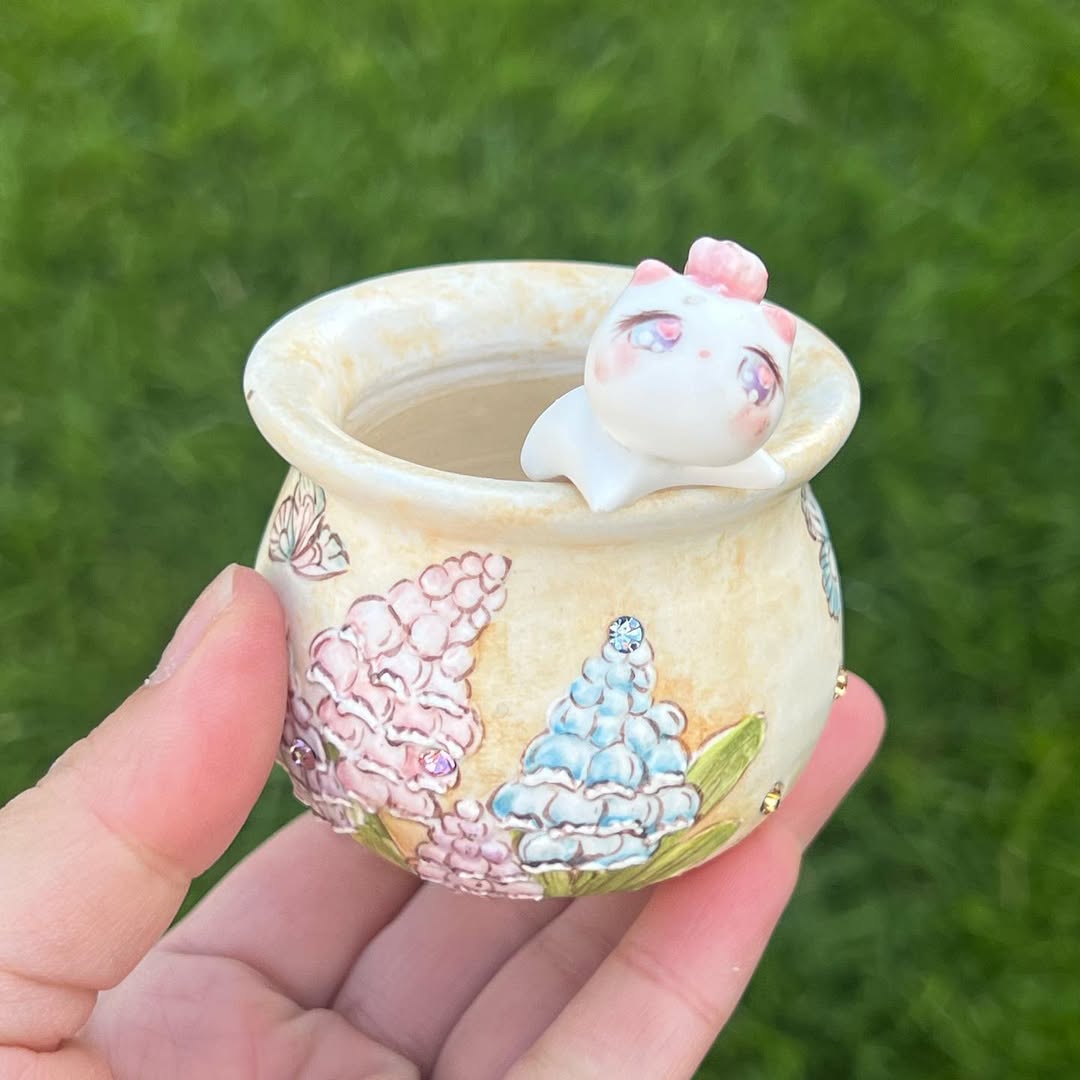 Kitty in Blooming Lupine Wonderland Planter