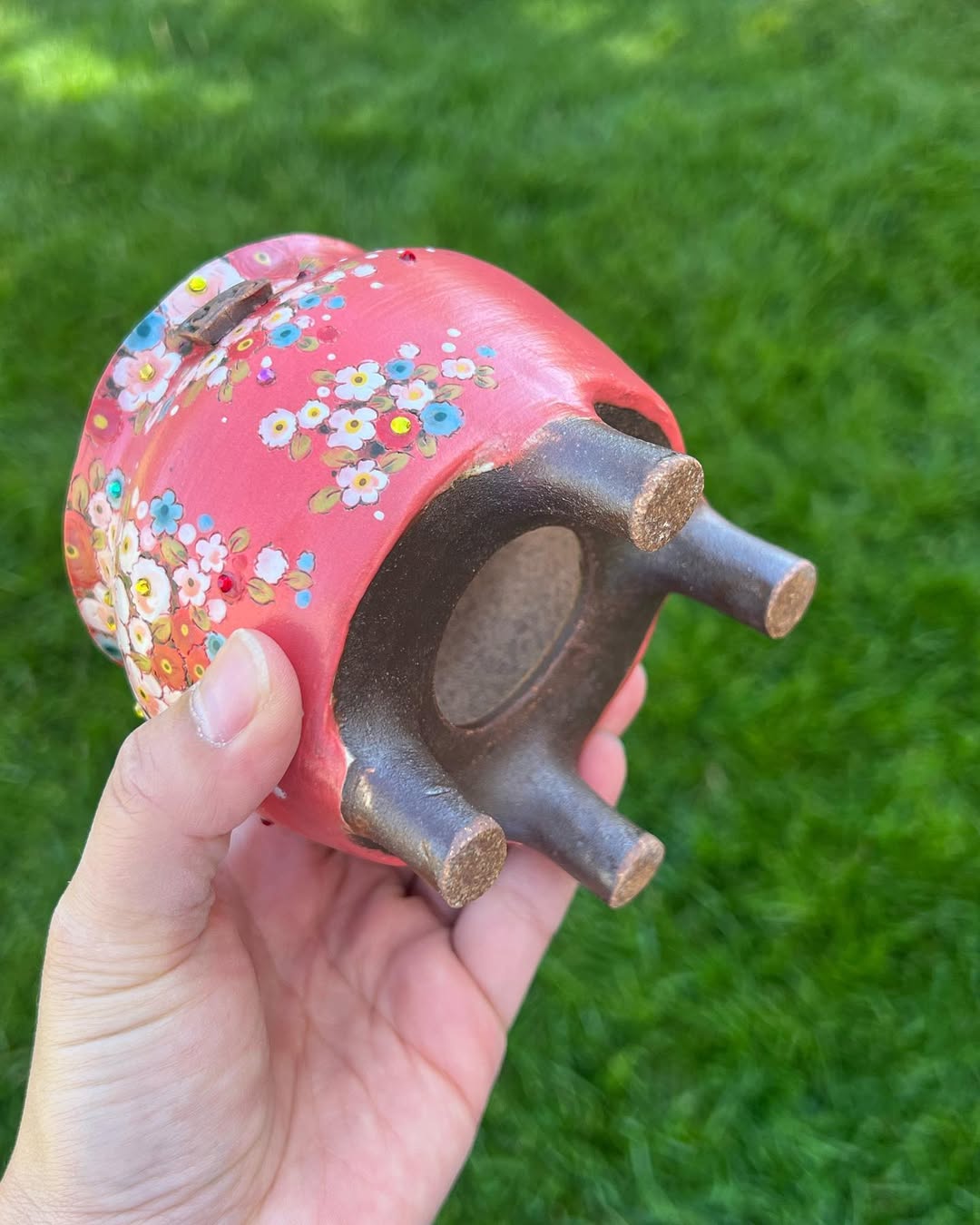 Hand Painted Crimson Wildflower Korean Style Planter